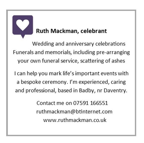 Ruth Mackman celebrant box adv